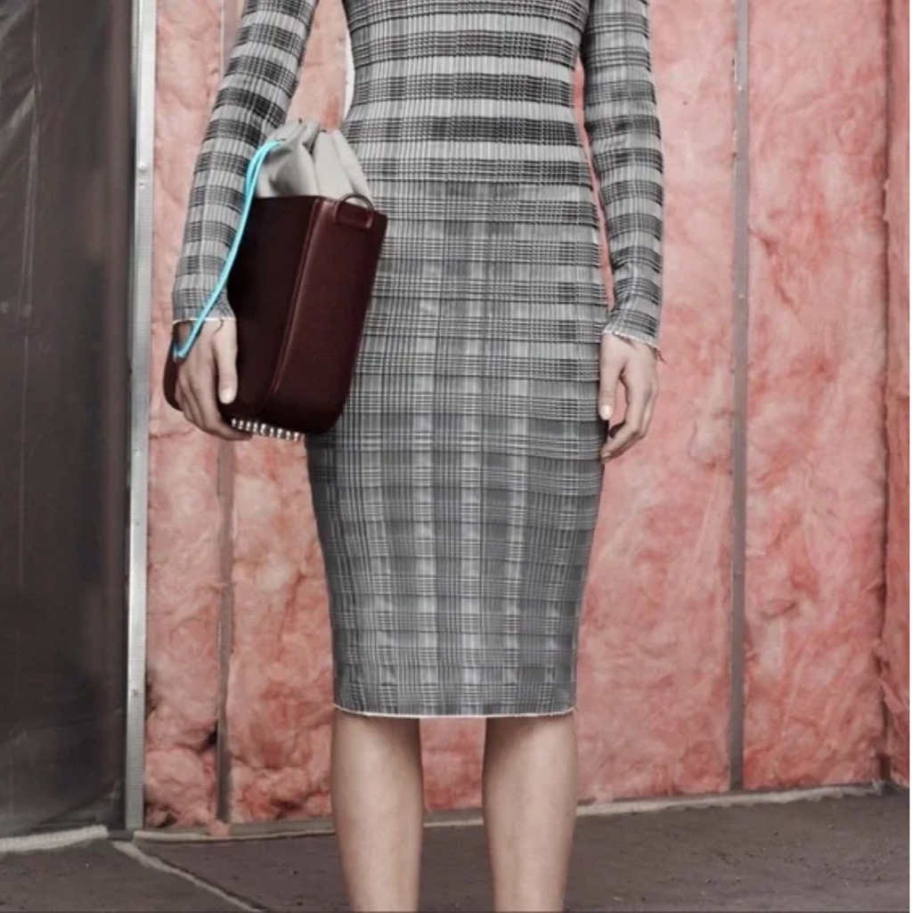 Alexander Wang Pleated Plisse Skirt Grey Silver Runway Midi Black